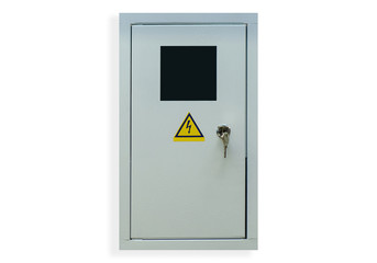 Shield electric with key on white background isolation