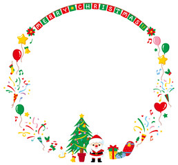 クリスマスサークルフレーム文字あり（サンタとツリー）