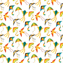 Flying kite snake serpent dragon kids toy colorful outdoor summer activity seamless pattern background vector illustration