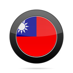 Flag of Taiwan. Shiny black round button.