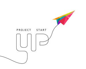 Project start up concept with multicolor paper plane made in polygon design on white background