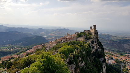 Fototapeta na wymiar Amazing landscape with ancient castle with big towers in marche region, italy