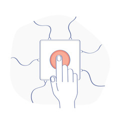 Obraz premium Push the red button icon. Start technology processes, run work, turn on functions, launch energy or project