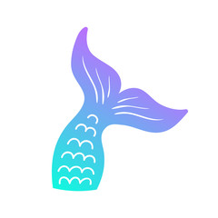 Mermaid tail vector graphic illustration. Hand drawn teal, turquoise, blue and purple, violet mermaid, fish tail.