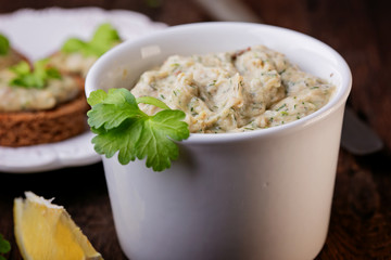 Creamy pate of fish with mackerel, parsley, sour cream  
