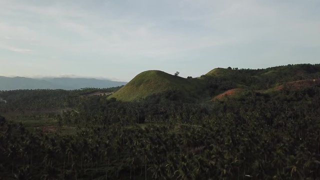 AERIAL SHOT: Puro and Lamba, Legazpi City, Philippines. Views of cocount trees, Mayon Volcano and the sea