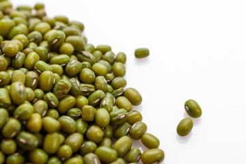 fresh muung beans on a white background