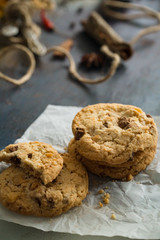Biten biscuit cookie with almond on the table