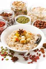 oatmeal with apples, dried fruit and nuts, vertical