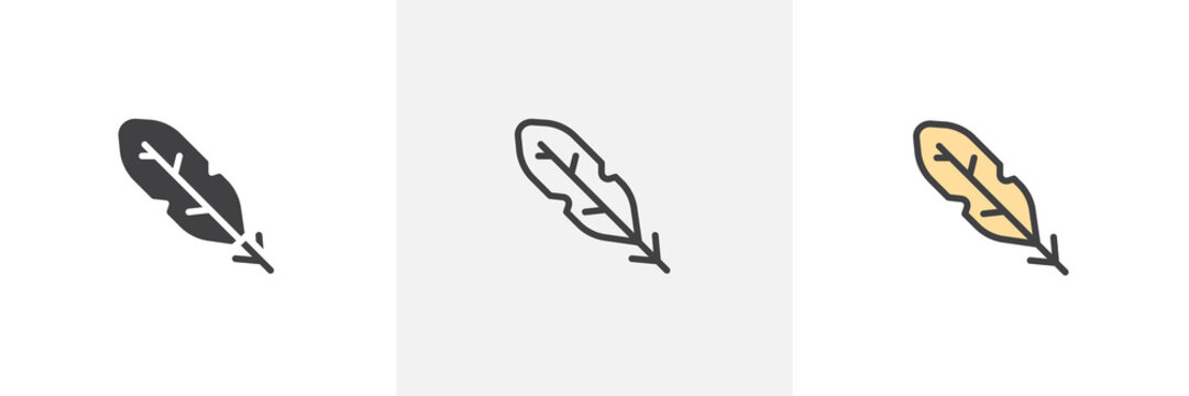 Feather icon. Line, solid and filled outline colorful version, outline and filled vector sign. Write symbol, logo illustration. Different style icons set. Pixel perfect vector graphics