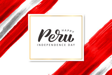 Fototapeta na wymiar Vector realistic isolated greeting card with lettering for 28th July Independence Day in Peru for decoration and covering on the Peru flag watercolor background.