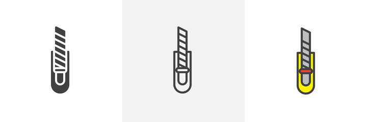 Paper Cutting Knife icon. Line, solid and filled outline colorful version, outline and filled vector sign. Symbol, logo illustration. Different style icons set. Pixel perfect vector graphics
