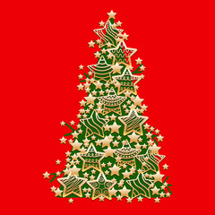 Colorful tree with stars. Vector invitation template or card. Beautiful abstract background.