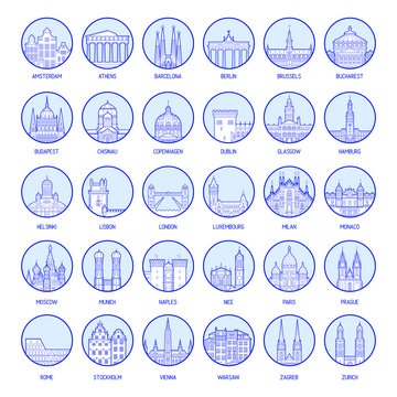Big collection badges European cities vector