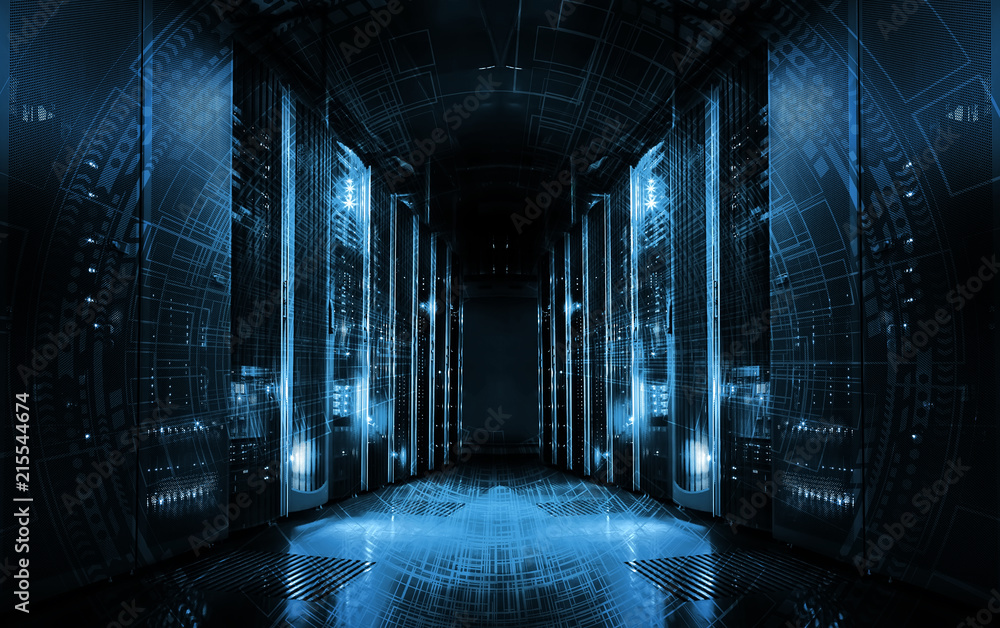 Poster technological background on servers in data center, futuristic design. server room represented by se