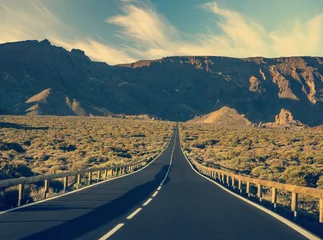 Tissu par mètre Sécheresse Retro stylized desert road.Travel adventure concept.