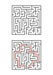 A square maze for children. Simple flat vector illustration isolated on white background. With the answer.
