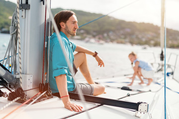 Family on board of sailing yacht