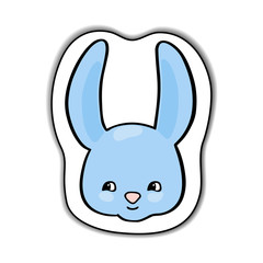 Cute rabbit animal face vector sticker with shadow on white background. Sweet bunny head handdrawn illustration