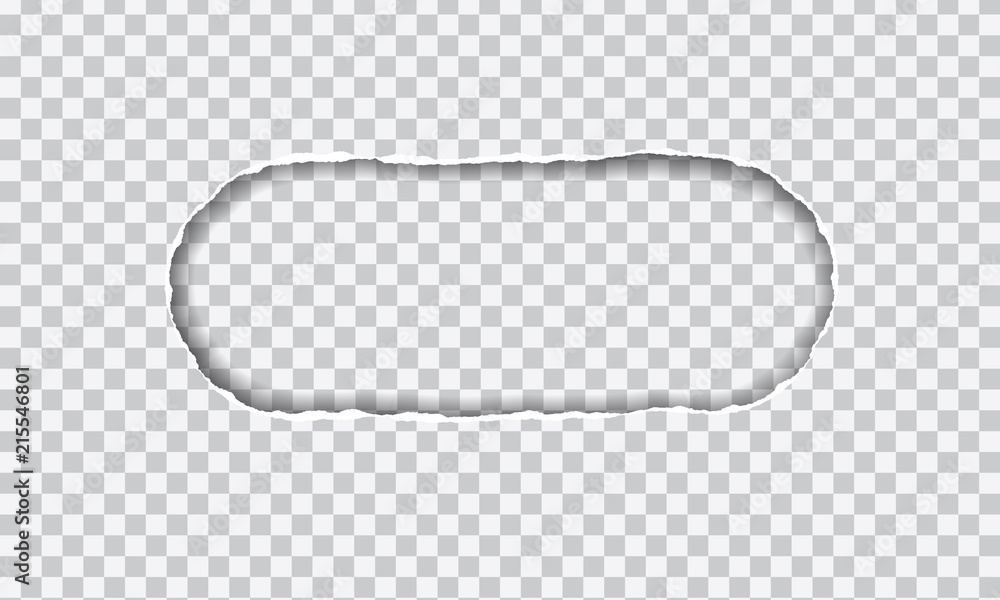 Poster torn paper with oval hole, shadow and transparent background - vector with space for text