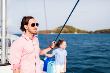 Family on board of sailing yacht