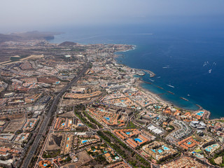 Aerial view of the south side of the Tenerife Island, including playa de las americas