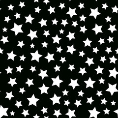 Vector white star seamless pattern Isolated on black background.