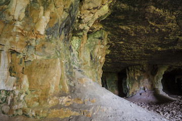 Old abandoned adit in the village of Shiryaevo