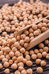 uncooked chickpeas on a wooden rustic background
