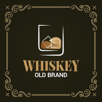 whiskey glass vintage label on black background