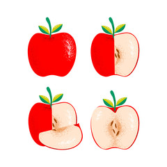 Colorful Red apple with grain shadow texture vector.