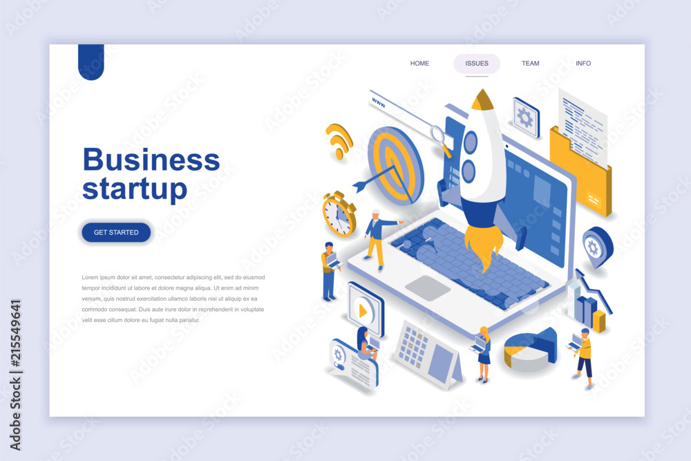 Aufkleber business startup modern flat design isometric concept. launch work and people concept. landing page 
