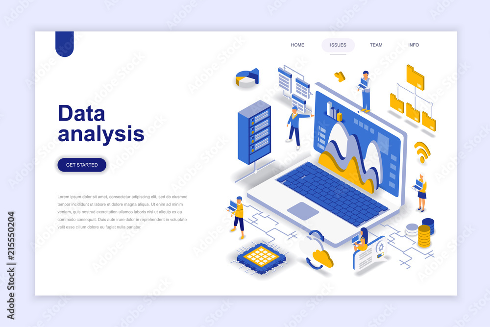 Fototapete Data analysis modern flat design isometric concept. Analytics and people concept. Landing page template. Conceptual isometric vector illustration for web and graphic design.