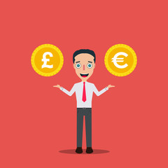 Businessman Cartoon Character Icon Isolated Design Template Vector Illustration money change