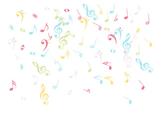 Music Notes Confetti Falling Chaos Vector. Music Symbols Texture Poster Background Elements. Party Night, Festival, Celebration or Concert, Melody Notes Trail. Decorative Song Sheets Chaos Effect.