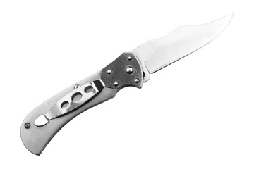 Pocket knife isolated on white background. Steel arms
