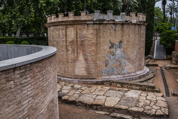 View of Roman mausoleum of Cordoba in Jardines de la Victoria. Roman mausoleum - monuments of Republican era, built in 1st century AD. Andalusia, Cordoba, Spain.