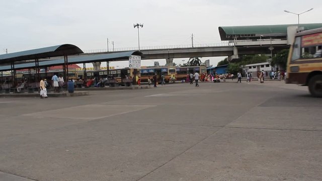 Chennai Mofussil Bus Terminus(CMBT),modern bus terminal outstation transport.largest bus terminus,Asia, second biggest bus depot in India.Low light,handheld unedited footage