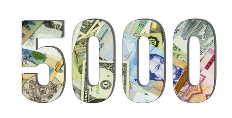 5000 Different Worlds Banknotes. Background for business. Money concept White isolated