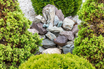 A group of decorative stones on pebbles.