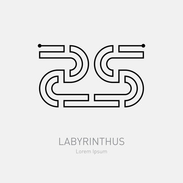 Maze logo. Labyrinth with numbers 2 and 5 for digital design. 25 year anniversary, vector illustration.