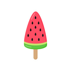 Cute watermelon popsicle vector illustration. Summer fruit ice cream in watermelon shape. 