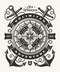Vintage Unlimited Adventure Typography (One Color). T-shirt and label graphics in woodcut style. Editable EPS10 vector illustration.