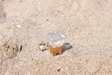 glass bottle on the sand