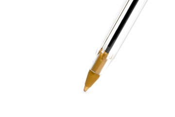 Transparent pen close-up isolated on white background. Back to school. Stationery.