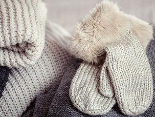 Fototapeta na wymiar warm knitted clothes