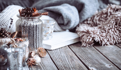 autumn composition with a book