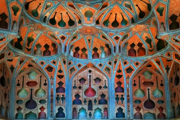 Iran. Persia. Music Hall in Ali Qapu palace of Isfahan (17th century) - obrazy, fototapety, plakaty