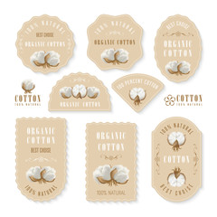 Set of tags and logo for cotton manufacture - obrazy, fototapety, plakaty