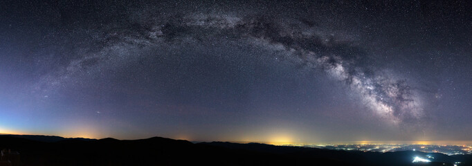 Milky Way over city lights